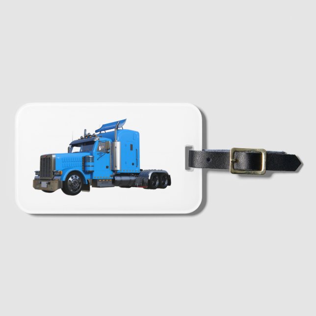 Blue Semi Tractor Traler Truck Luggage Tag (Front Horizontal)