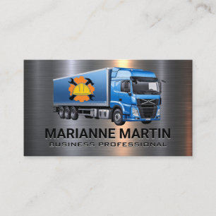 Blue Semi Truck   Construction Hard Hat   Tools Business Card