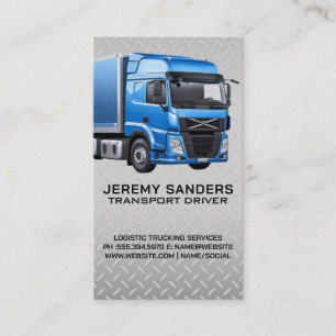 Blue Semi Truck   Diamond Plate Steel Background Business Card