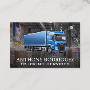 Blue Semi Truck Logistics Warehouse Business Card