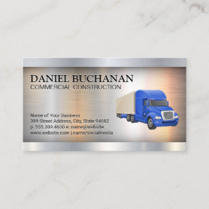 Blue Semi Truck   Metallic Business Card