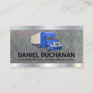 Blue Semi Truck   Metallic Steel   Logistics Business Card