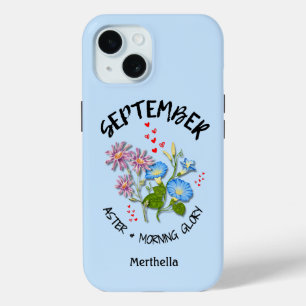 Blue SEPTEMBER Birth Month Flower Custom Name iPhone 15 Case