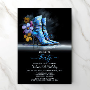 Blue Sequin Boots 30th Birthday Party Invitation