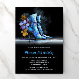 Blue Sequin Boots Any Age Birthday Party Invitation