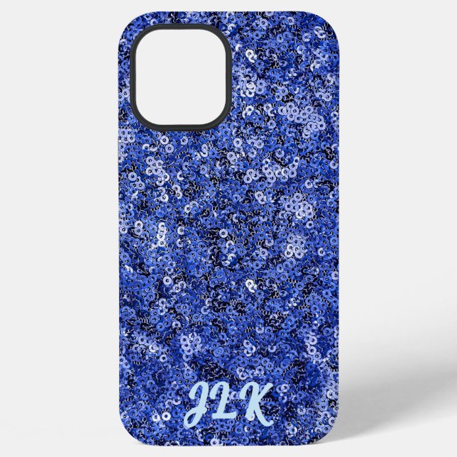 Blue Sequin Effect Monogram  iPhone Case (Back)