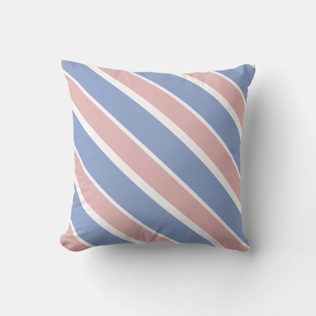 Blue Serenity and Rose Quartz Diagonal Stripes Cushion (Front)