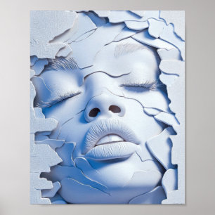 Blue Serenity Girl in Cracked Layers Poster