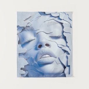 Blue Serenity Girl in Cracked Layers Tapestry