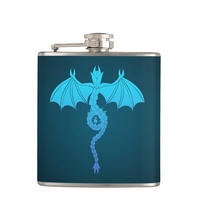 Blue Serpent Dragon Hip Flask (Front)
