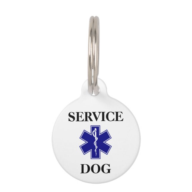 Blue Service Dog Personalised Medical Round ID Tag (Front)