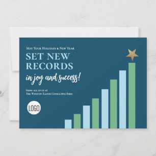 Blue Set the Records Christmas Business logo Holiday Card