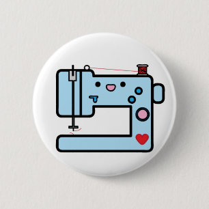 blue sewing machine 6 cm round badge