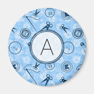 Blue Sewing Pattern with Monogram Magnet