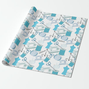 Blue Sewing Theme Quilters Wrapping Paper