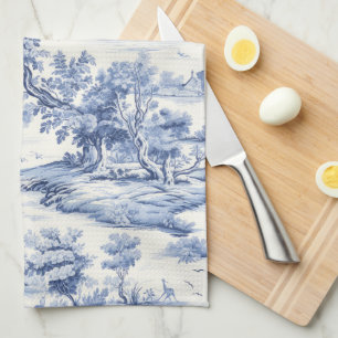 Blue Shabby Chic Cottage Style French Toile Tea Towel
