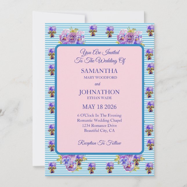 Blue Shabby Chic Flower Wedding Invitation (Front)