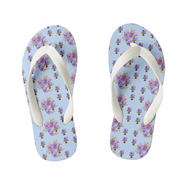 Blue Shabby Chic Pansy floral Flowers Beach Thongs (Footbed)
