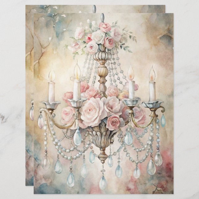 Blue Shabby Chic Scrapbook Paper  (Front/Back)