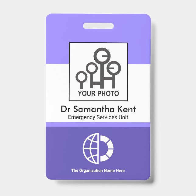 Blue Shade Columns Photo Employee Medical ID Badge (Front)