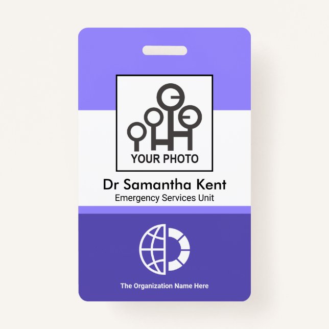 Blue Shade Columns Photo Employee Medical ID ID Badge (Front)