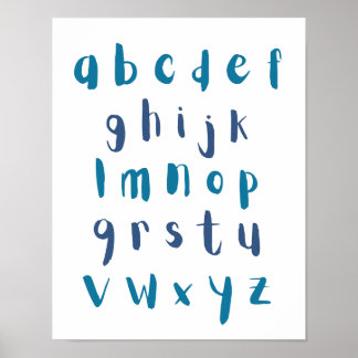 Blue Shades Alphabet Lowercase Letters Kids Room Poster