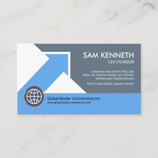 Blue Shades Arrow Column CEO Owner Business Card (Front)