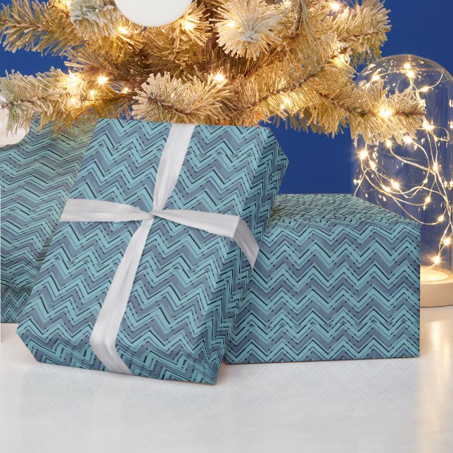 Blue shades chevron pattern wrapping paper (Holidays)
