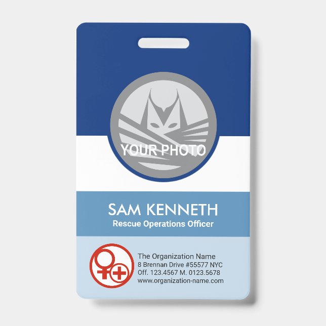 Blue Shades Column Round Photo Template Corporate ID Badge (Front)