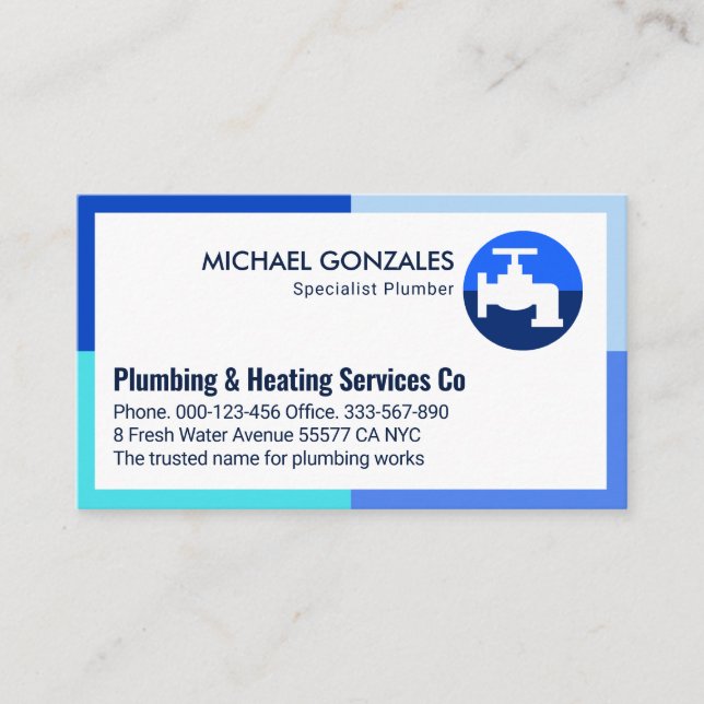 Blue Shades Frame Faucet Plumbing Works Business Card (Front)