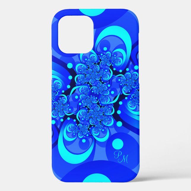 Blue Shades, Modern Abstract Fractal Art Initials Case-Mate iPhone Case (Back)