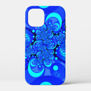 Blue Shades, Modern Abstract Fractal Art Initials iPhone 12 Mini Case