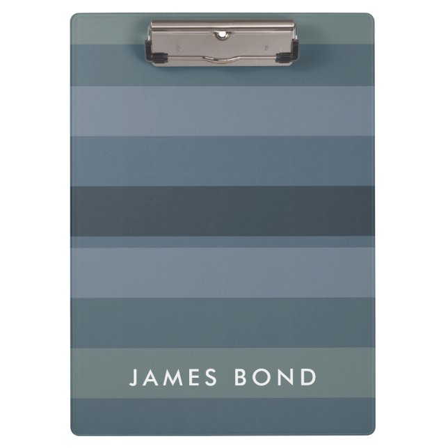 Blue Shades Ombre Simple Stripe Personalise Name Clipboard (Front)