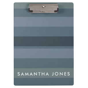 Blue Shades Ombre Simple Stripe Personalise Name Clipboard