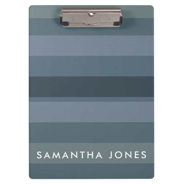Blue Shades Ombre Simple Stripe Personalise Name Clipboard (Front)