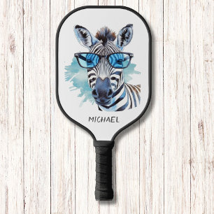 Blue Shades Silly Zebra Modern Monogram Pickleball Paddle