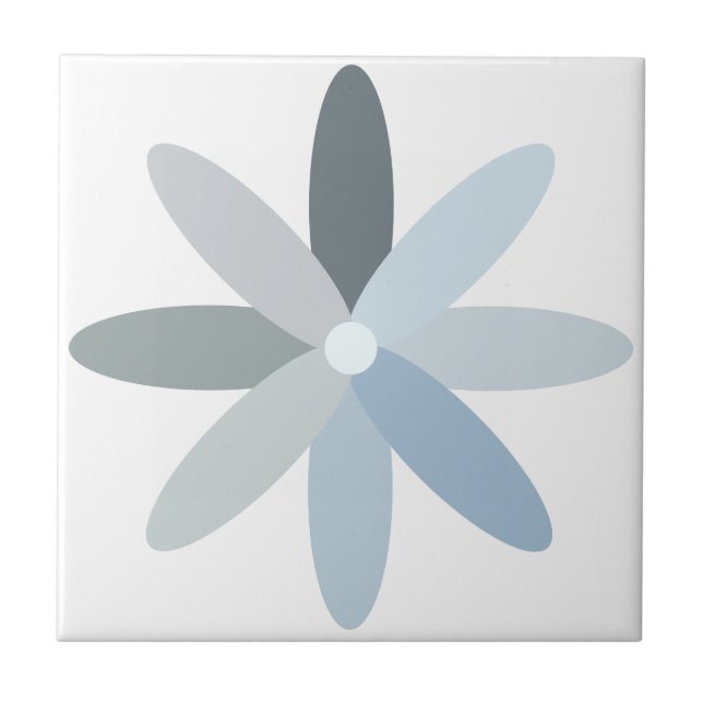 Blue Shades Simple Flower Design Ceramic Tile (Front)