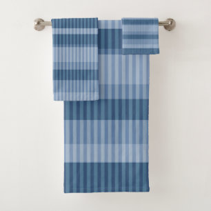 blue shades striped vertical pattern bath towel set