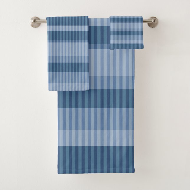 blue shades striped vertical pattern bath towel set (Insitu)