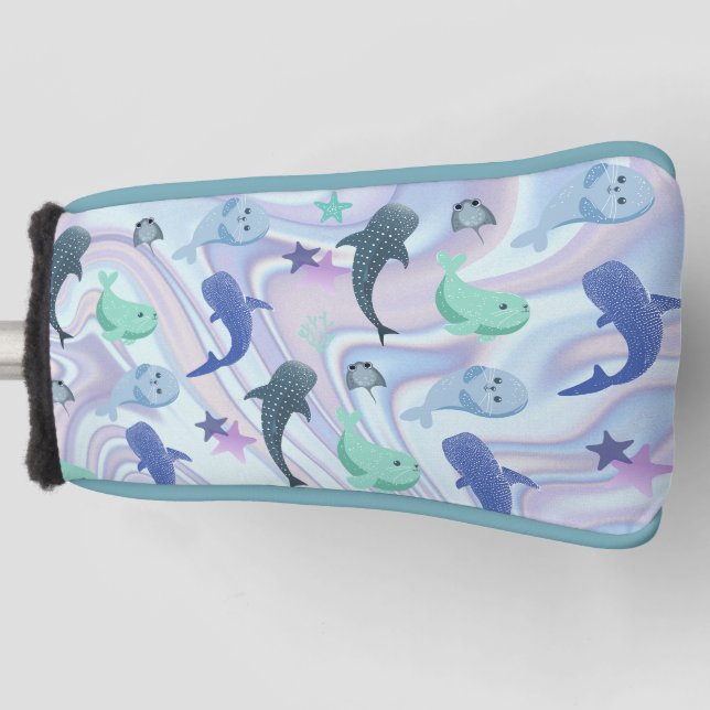 Blue shadow fish shark on gradient galaxy Space Golf Head Cover (Front)