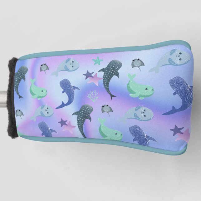 Blue shadow fish shark on gradient galaxy Space Golf Head Cover (Front)