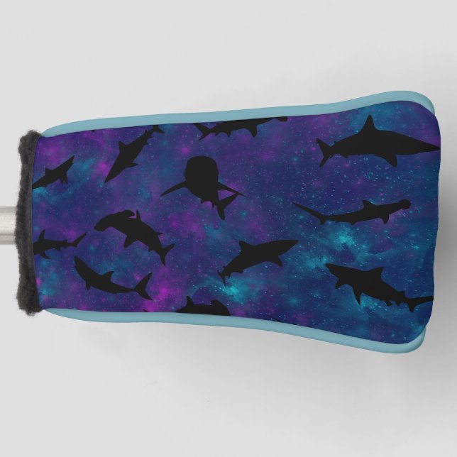 blue shadow fish shark on gradient galaxy Space Golf Head Cover (Front)