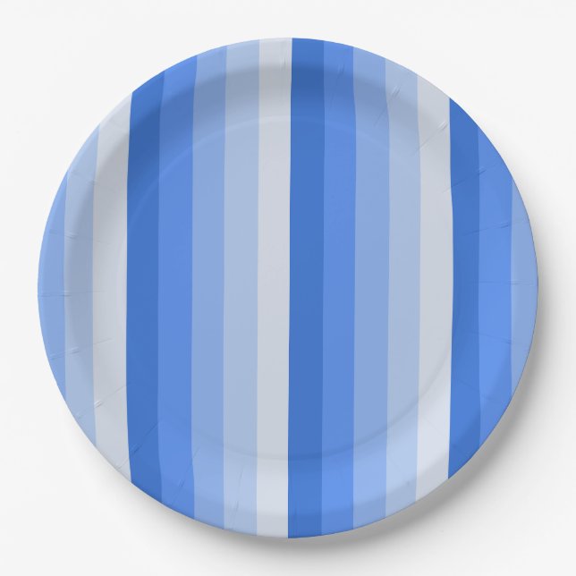 Blue shadow stripes paper plate (Front)