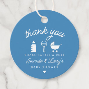 Blue Shake Rattle and Roll Baby Shower Favour Tags