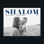 Blue Shalom Bold Typography Hanukkah Photo Holiday Postcard<br><div class="desc">Happy Hanukkah! Send Hanukkah wishes to family and friends with this customisable modern Hanukkah postcard. It features SHALOM in bold typography. Personalise by adding names and a photo. This photo Happy Hanukkah postcard is available in other cardstock.</div>