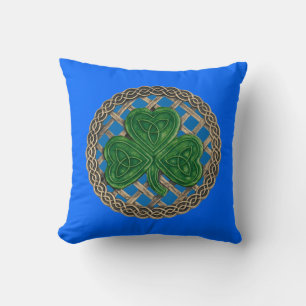Blue Shamrock And Celtic Knots Reversible Pillow