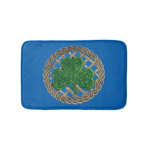 Blue Shamrock On Celtic Knots Bath Mat