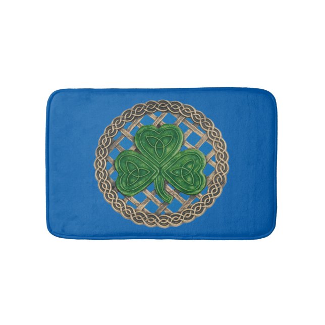 Blue Shamrock On Celtic Knots Bath Mat (Front)