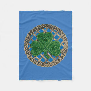 Blue Shamrock On Celtic Knots Fleece Blanket