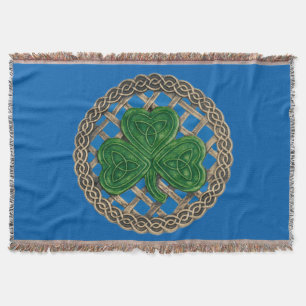 Blue Shamrock On Celtic Knots Throw Blanket